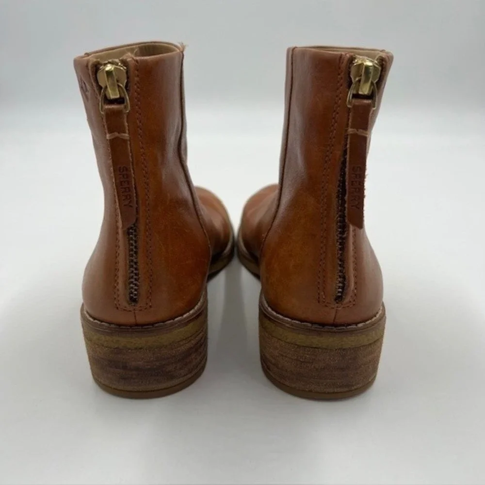 Sperry Top-Sider Womens Tan Leather Back Zip Ankle Boots STS82011‎ Size 7/6.5